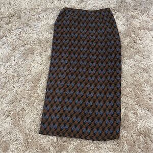 Harold's Blue and Brown Diamond-Print Midi Pencil Skirt